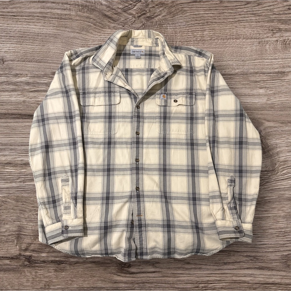 Carhartt Cream and Gray Plaid Men's Shirt